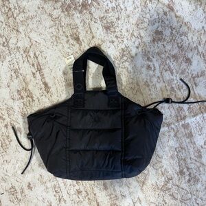 Aerie Black Quilted Puffer Tote with Drawstring Sides